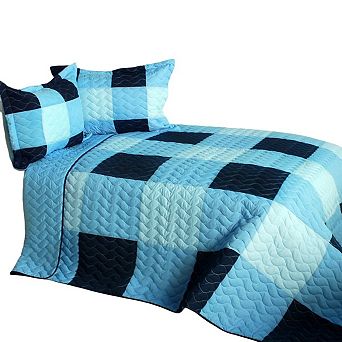3 pc Plaid Patchwork Quilt Vermicelli Quilted Bedding Set with Coordinated Pillow Shams