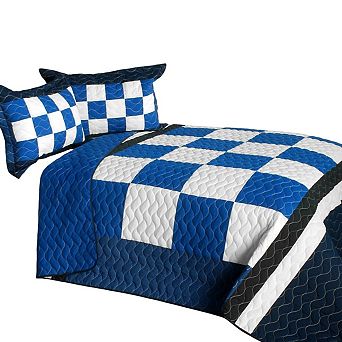 3 pc Plaid Patchwork Quilted Bedspread Bedding Set with Coordinated Pillow Shams
