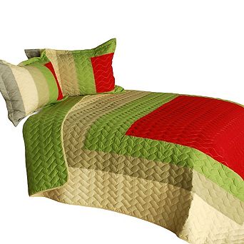 3 pc Vermicelli Quilted Patchwork Geometric Quilt Bedding Set with Two Pillow Shams