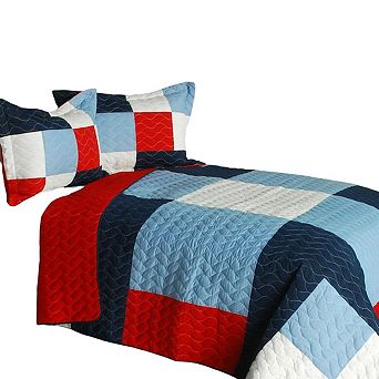 3 pc Quilted Patchwork Bedspread Set Machine Washable With Coordinated Pillow Shams