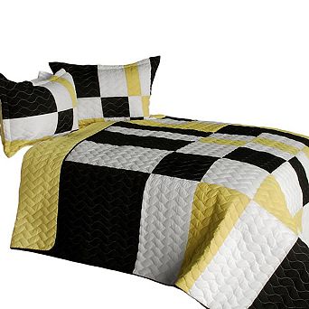 3 pc Patchwork Quilt Set With Vermicelli Stitching And Coordinated Shams