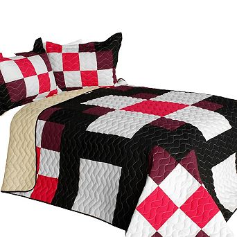 3 pc Patchwork Set Reversible Vermicelli Bedding With Shams