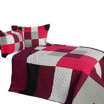 3 pc Handmade Vermicelli Quilted Patchwork Bedding Set With Geometric Design