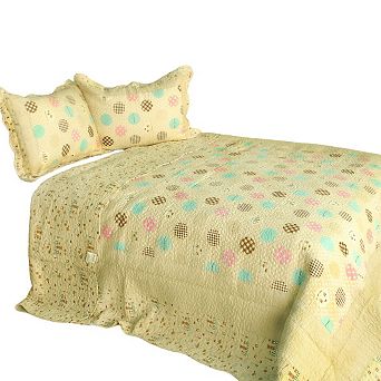 3 pc Polka Dots Print Quilt Set with Shams Vermicelli Quilted Bedding Set Cotton