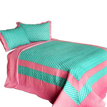 3 pc Geometric Printed Quilt Bedding Set Vermicelli Stitch Quilted Bedspread with Shams