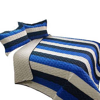 3 pc Vertical Lines Patchwork Quilt Set with Shams Vermicelli Quilted Bedding Set