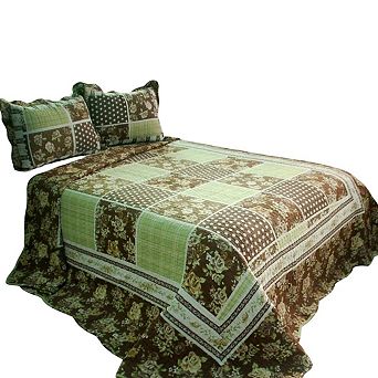 Patchwork Floral Quilt Set 3 pc Cotton Reversible Quilted Bedspread Set
