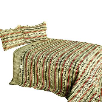 3 pc Horizontal Lines Quilt Bedding Set Vermicelli Stitch Quilted Bedspread with Shams