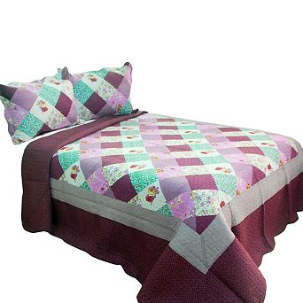 Cotton Striped Quilt Set 3 pc Quilted Bedding Set with Matching Shams