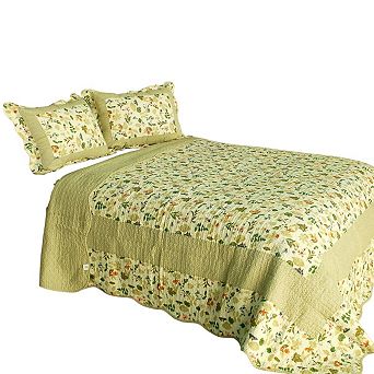 Cotton Floral Quilt Set Full Queen Reversible Lightweight Bedspread Set