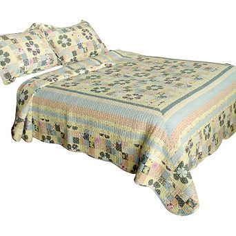 Full Queen Quilt Set 3 pc Floral Bedding Lightweight Cotton Bed Cover