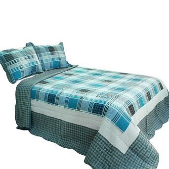 Quilted Patchwork Bedding Set 3 pc Cotton Bed Cover Set with Matching Shams