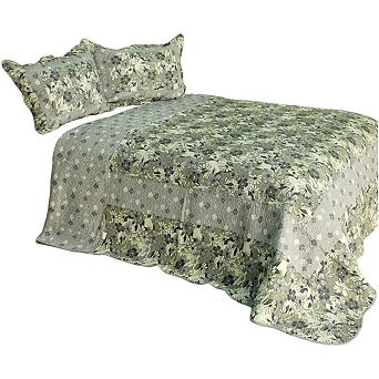 Cotton Quilt Set Full Queen 3 pc Leaf Pattern Bedding Set with Coordinated Shams
