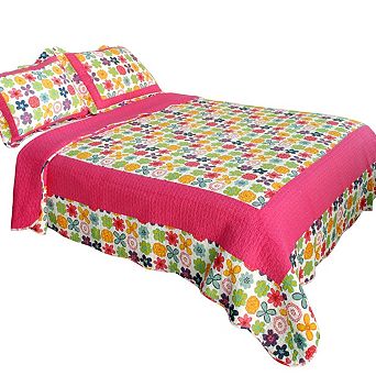 Floral Quilt Set Full Queen 3 pc Lightweight Cotton Reversible Bedspread