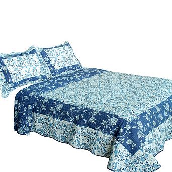 Reversible Floral Quilt Set Full Queen 3 pc Lightweight Cotton Bedspread with Shams