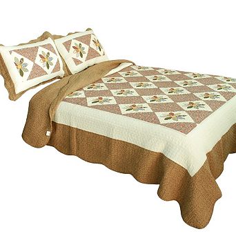 Cotton Quilt Set Full Queen 3 pc Floral Patchwork Bedspread and Coordinated Shams