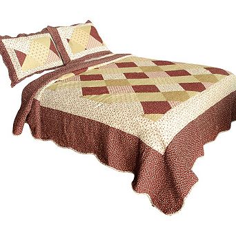 Full Queen Quilt Set 3 pc Floral Patchwork Cotton Bedding Set with Two Shams