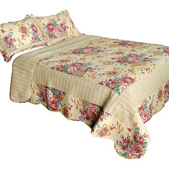 Lightweight Quilt Set Full Queen Floral Bedspread with Shams 3 pc Bedding