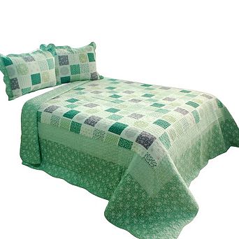 Patchwork Cotton Quilt Set 3 pc Quilted Bedspread Set with Matching Shams