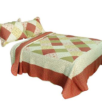 Floral Patchwork Quilt Set Full Queen 3 pc Cotton Bedspread with Matching Shams
