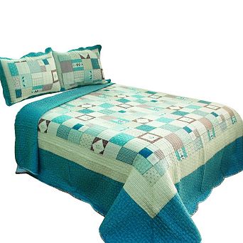Quilted Patchwork Bedding Set 3 pc Cotton Bed Cover Set with Matching Shams
