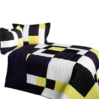 3 pc Patchwork Vermicelli Quilt Set with Coordinated Shams Bedroom Bedding