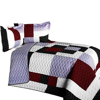 3 pc Patchwork Vermicelli Quilt Set with Coordinated Shams Bedroom Bedding