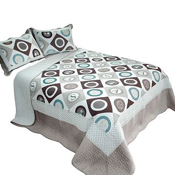 Reversible Cotton Quilt Set Full Queen 3 pc Patchwork Bedding Set with Shams Pair