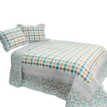 Reversible Patchwork Quilt Set Full Queen 3 pc Cotton Bedding Set with Coordinated Shams