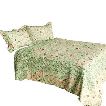 Cotton Bedding Set Full Queen 3 pc Reversible Quilt Set with Coordinated Shams