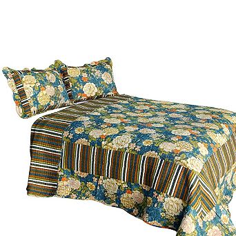 Full Queen Quilt Set 3 pc Cotton Reversible Bedding with Shams