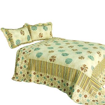 Full Queen Cotton Quilt Set 3 pc Reversible Bedding Set with Coordinated Shams