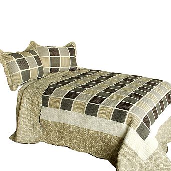 Full Queen Quilt Set 3 pc Cotton Reversible Bedspread Set with Matching Shams