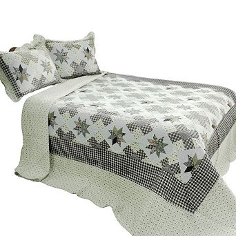 Reversible Cotton Quilt Bedding Set 3 pc Patchwork Design with Two Shams