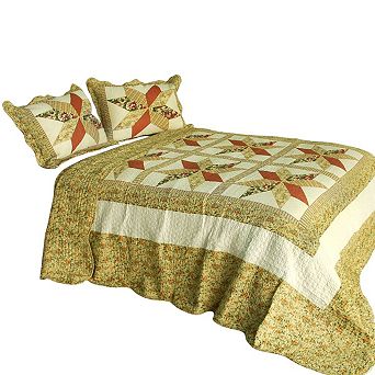 Full Queen Bedding Set 3 pc Cotton Quilt Reversible with Two Shams