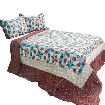 3 pc Reversible Quilt Set Cotton Patchwork Bedding Set with Coordinated Shams