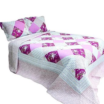 Cotton Quilt Set 3 pc Reversible Patchwork Bedding Set with Matching Shams