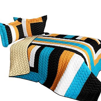 3 pc Quilted Patchwork Quilt with Textured Surface Design and Shams for Bed Styling