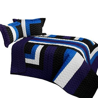 3 pc Quilted Patchwork Quilt with Textured Surface Design and Shams for Bed Styling