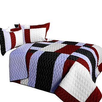 3 pc Patchwork Bedding Set with Stitch Pattern and Shams
