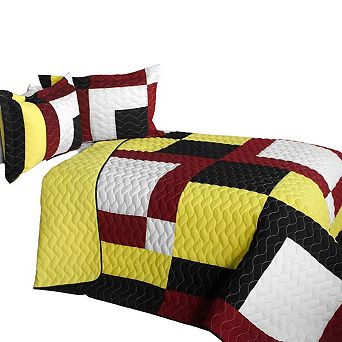3 pc Patchwork Bedding Set TC Fabric Quilted Stitch Bed Ensemble
