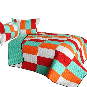 3 pc Quilted Bedding with Patchwork Design and Shams for Bedroom