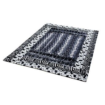 Animal Skin Patchwork Throw Blanket with Leather Style Trim for Home Travel or Guest