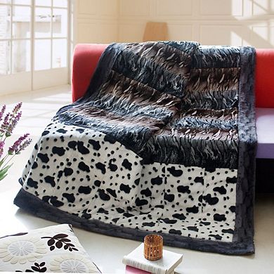 Patchwork Throw Blanket with Mixed Animal Designs and Weighted Fill for Home