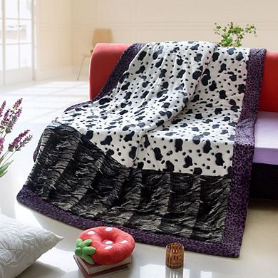 Patchwork Style Throw Blanket with Animal Patterns and Heavier Filling for Home