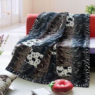 Patchwork Throw Blanket with Mixed Animal Designs and Weighted Fill for Home