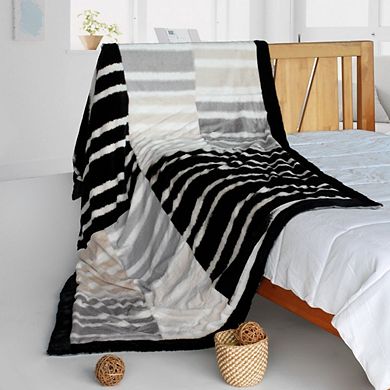 Animal Patchwork Throw Blanket Micro Fleece Faux Fur Comfort Fill for Bed Styling