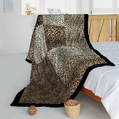 Animal Print Patchwork Throw Blanket Faux Fur Micro Fleece Sofa Bed Blanket
