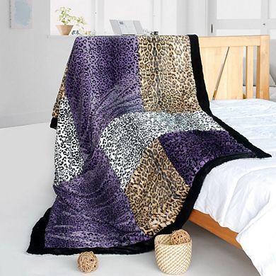 Faux Fur Micro Fleece Throw Blanket Animal Print Patchwork Couch Bed Accent