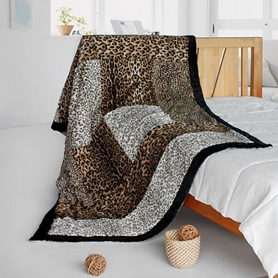 Animal Print Patchwork Throw Blanket Faux Fur Fleece Sofa Bed Couch Blanket